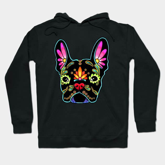 French Bulldog in Black - Day of the Dead Sugar Skull Dog Hoodie by prettyinink